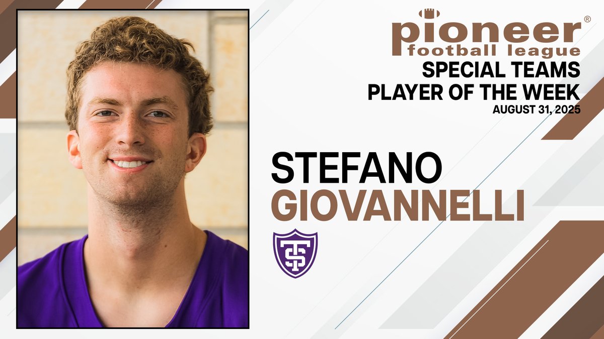 PFLNews's tweet image. The PFL Special Teams Player of the Week!

Stefano Giovannelli, St. Thomas 
Giovannelli put the Tommies ahead for good with an eight-yard run on a fake field goal play in a win against Lindenwood.

@UST_Football | #FCSisBest