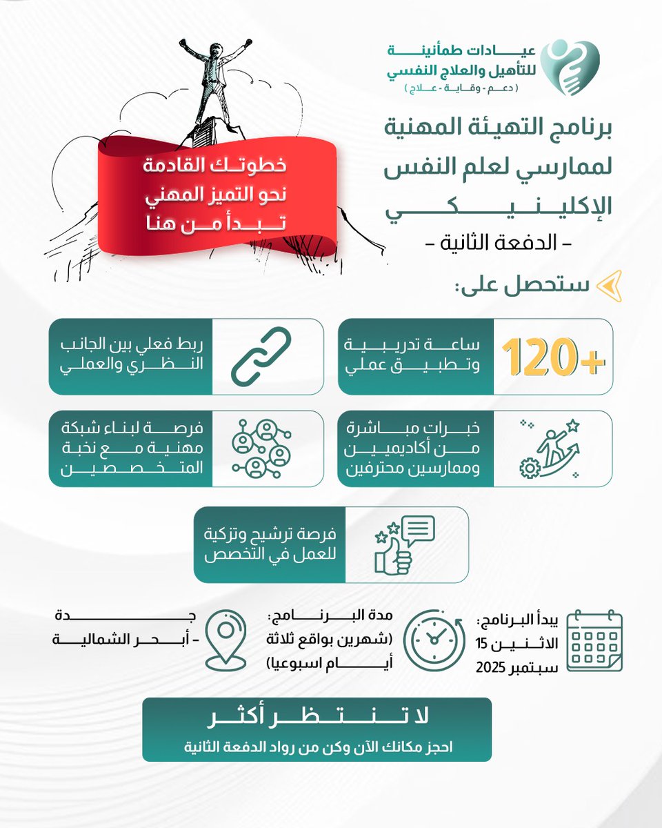 #برنامج_التهيئة_المهنية_لممارسين_علم_النفس_الاكلينيكي
#عيادات_طمأنينة_للتأهيل_والعلاج_النفسي 
#الدفعة_الثانية
#جدة