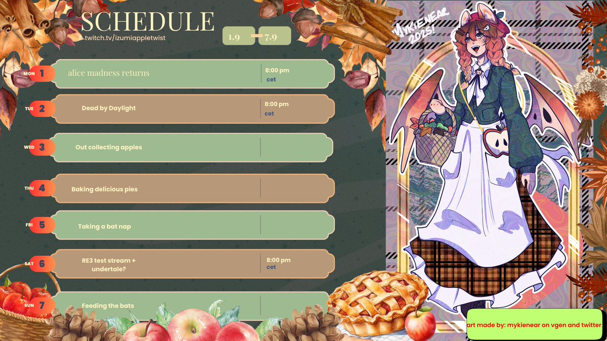 🥧SCHEDULE DROP!🥧
the schedule has arrived im gonna try re3 this saturday and see if my pc can handle it with the changes i made and after we'll do undertale!
#PieBitesSchedule