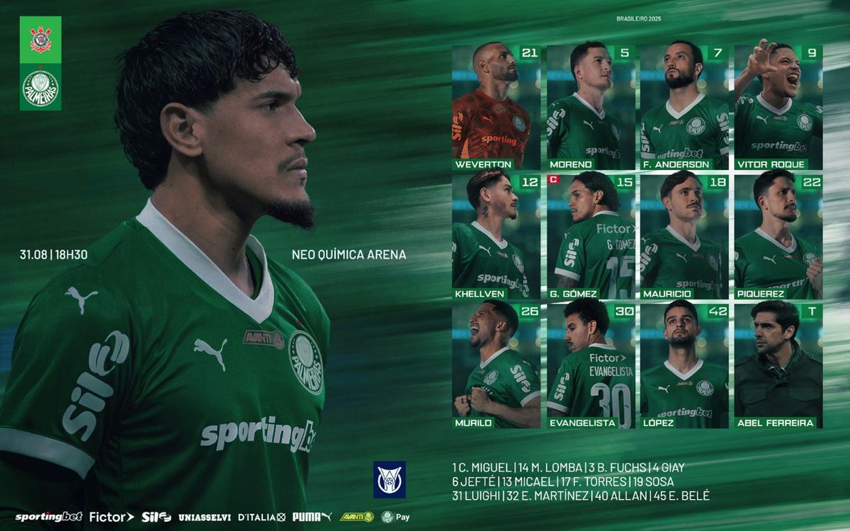 Weverton; Khellven, Gustavo Gómez, Murilo e Piquerez; Aníbal Moreno, Lucas Evangelista e Maurício; Felipe Ânderson, Flaco López e Vitor Roque