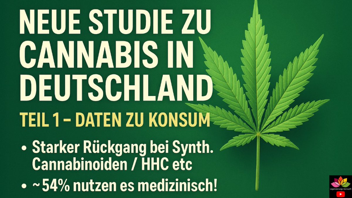 Legalisierung-aus-Vernunft (@hanf_frei) on Twitter photo Neue Studie zu #Cannabis in Deutschland - Teil 1 Daten zu Konsum
Im Video🔽
youtu.be/W0ye8YfBATo
-Details / Ergebnisse
-Starker Rückgang bei synth. Cannabinoiden / HHC
-Ca. 54% nutzen es medizinisch!
...
<a href="/ninawarken/">Nina Warken</a> #CDUCSU #MedCanGwirkt
#Cannabisgesetz #CanGwirkt #Weedmob Neue Studie zu #Cannabis in Deutschland - Teil 1 Daten zu Konsum
Im Video🔽
youtu.be/W0ye8YfBATo
-Details / Ergebnisse
-Starker Rückgang bei synth. Cannabinoiden / HHC
-Ca. 54% nutzen es medizinisch!
...
<a href="/ninawarken/">Nina Warken</a> #CDUCSU #MedCanGwirkt
#Cannabisgesetz #CanGwirkt #Weedmob