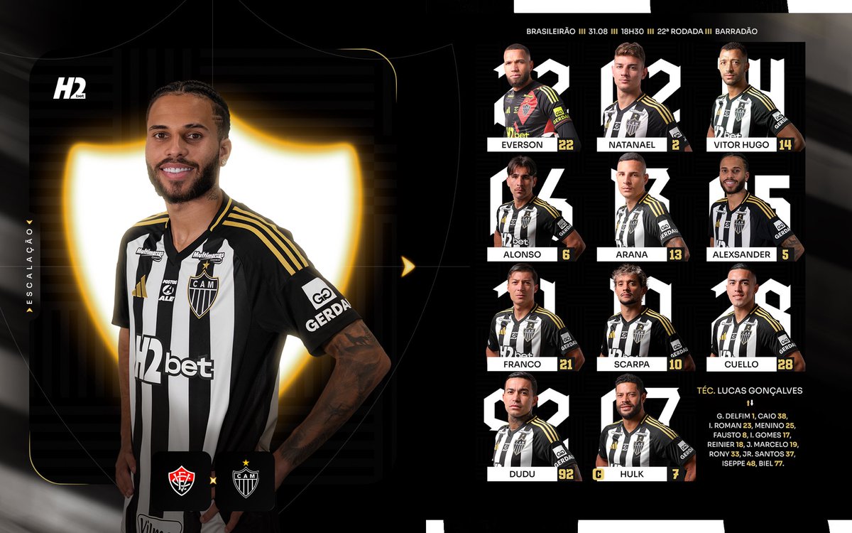 📋 GALO ESCALADO! Veja a nossa escalação para enfrentar o Vitória, no Barradão, pelo Brasileiro!

#VamoGalo #VITxCAM 🏴🏳️