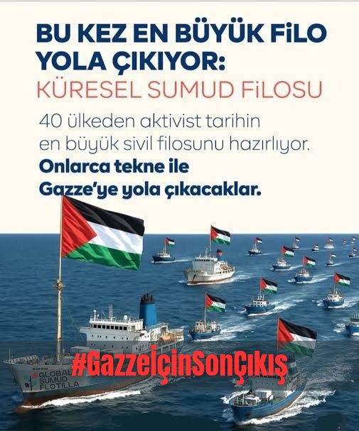 📢 | Zincirleri kırıyoruz!

Gazze’yi boğan ablukaya karşı yüzlerce gemi sefere kalkıyor.
Bu, teslimiyetin değil direnişin yolculuğu!
Sen de bu gür sese katıl!

#GazzeİçinSonÇıkış