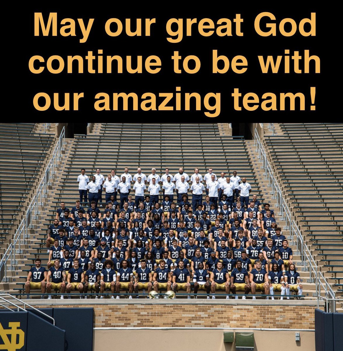 Our great God, we thank You for holding their hands to the victory line, just as You have planned.

As we begin this new season, we pray for Your grace over our amazing team.
Lord, we ask for Your protection over our young men and for a successful game. In Jesus’ name we pray.
