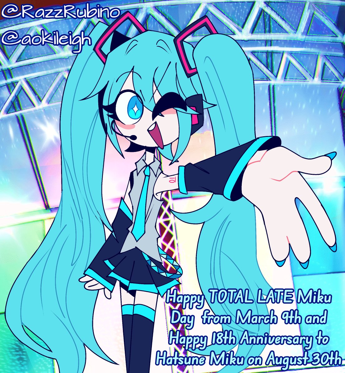 RazzRubino's tweet image. Happy Total Late to Miku Day from March 9th, 2025 and Happy 18th Anniversary to Hatsune Miku. 💙🎶🎼🎤🇯🇵

#MikuDay #Miku18th #HatsuneMiku #HatsuneMikuBirthday2025 #初音ミク #VOCALOID #March9th #August31st