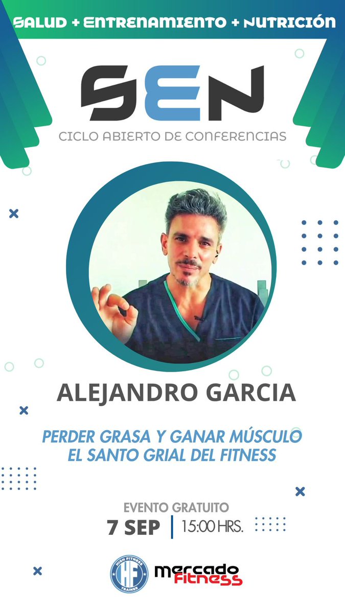 EL DOMINGO QUE VIENE A LAS 15HS
El domingo 07/09 a las 15hs. Charla gratuita sobre Recomposición Corporal
Si bien es gratuito te recomiendo anotarte y llegar con anticipación para tener asiento y disfrutar mejor de la charla en este enlace 
recursoshighfitness.online/evento-sen/