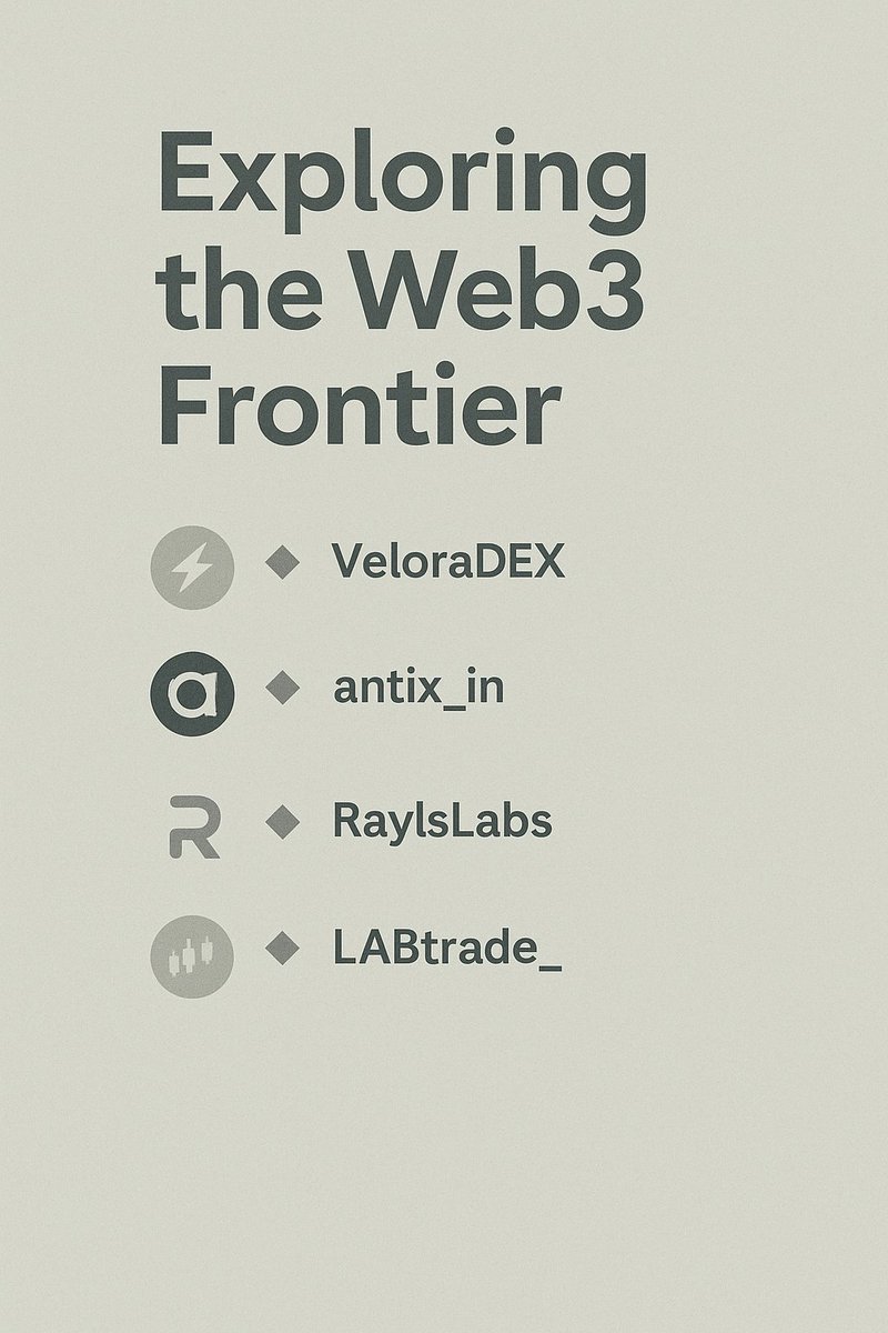 The Web3 wave is being shaped by innovators:

🔹 <a href="/VeloraDEX/">Velora (formerly ParaSwap)</a> 
🔹 <a href="/antix_in/">Antix.in</a>
🔹 <a href="/RaylsLabs/">Rayls</a> 
🔹 <a href="/LABtrade_/">LAB</a> 

Together, they’re building the future of a simpler, smarter, and more rewarding digital economy.
#Web3 #Velora #Antix #Rayls #LABtrade