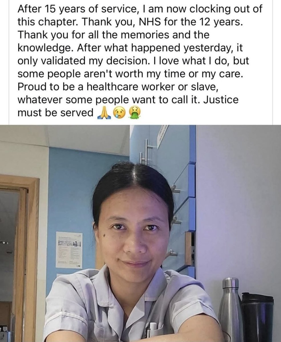 Filipino people are some of the kindest you’ll ever meet, the NHS would not survive without them and other foreign nationals.

Fuck you Nigel Farage, Tommy Robinson, Rupert Lowe, Elon Musk, JD Vance. This is on you.