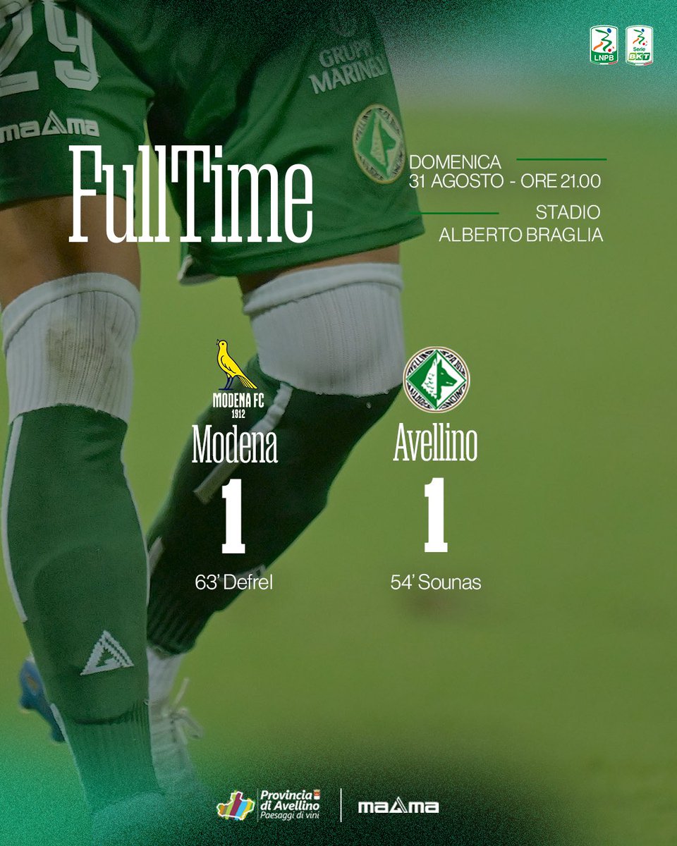 usavellino1912_'s tweet photo. 𝐅𝐮𝐥𝐥 𝐓𝐢𝐦𝐞

Modena 🆚 Avellino 
1️⃣-1️⃣
⚽️ Sounas (A), Defrel (M)

#usavellino1912 #Branco https://t.co/50MzNHqh9N