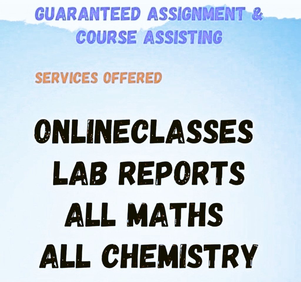 EXCLUSIVEACADE7's tweet image. Look for class help?
Get your  assignments or exams sorted? 
I offer expert assistance in various subjects like math, English, and history and many more check bio
Let's ace your academic goals together!
DM me for personalized help. 
#AcademicHelp #AssignmentAssistance