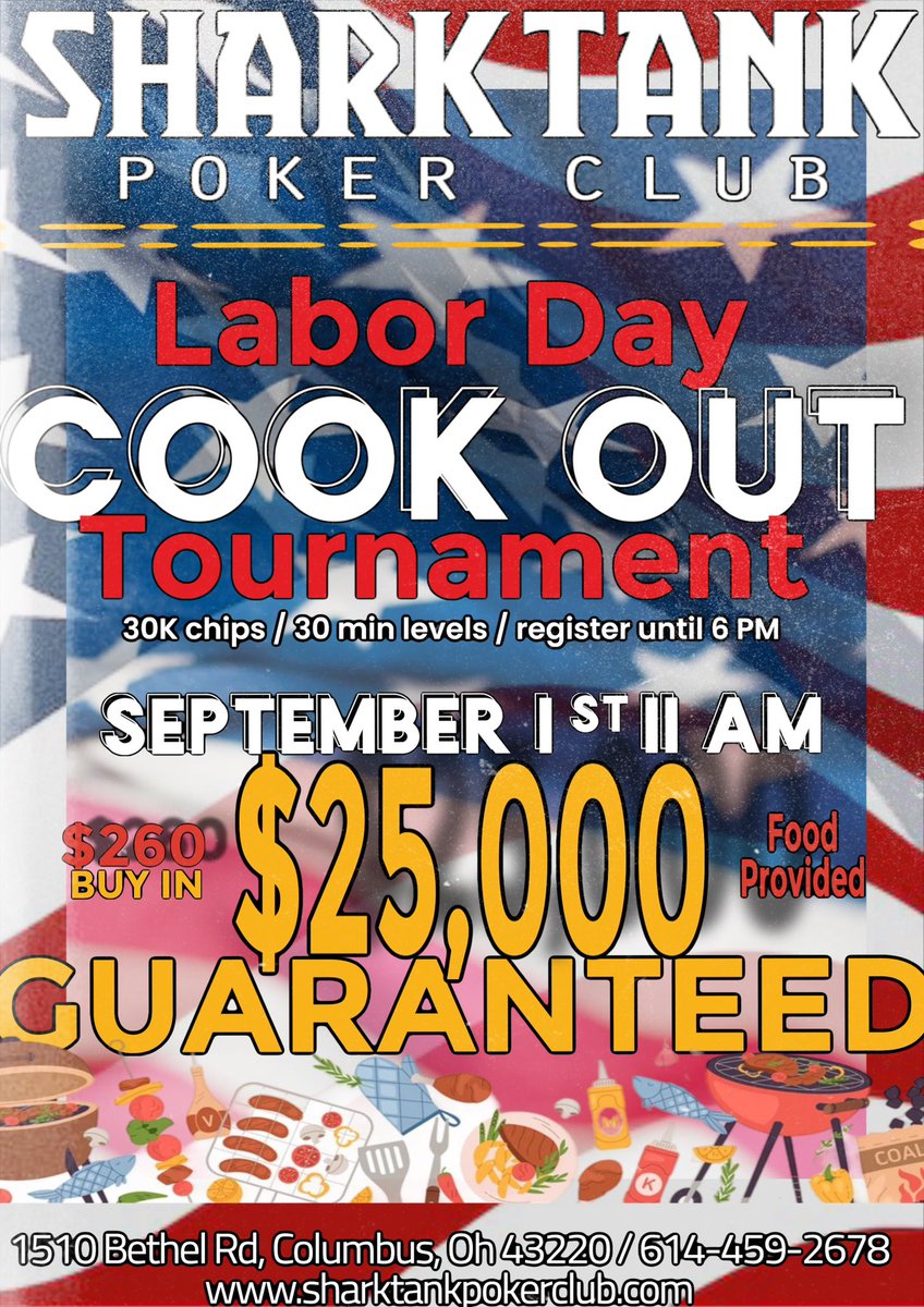 Join us tomorrow as we celebrate Labor Day! *******$25K Guaranteed********
We will be cooking out burgers and dogs all day! 🦈