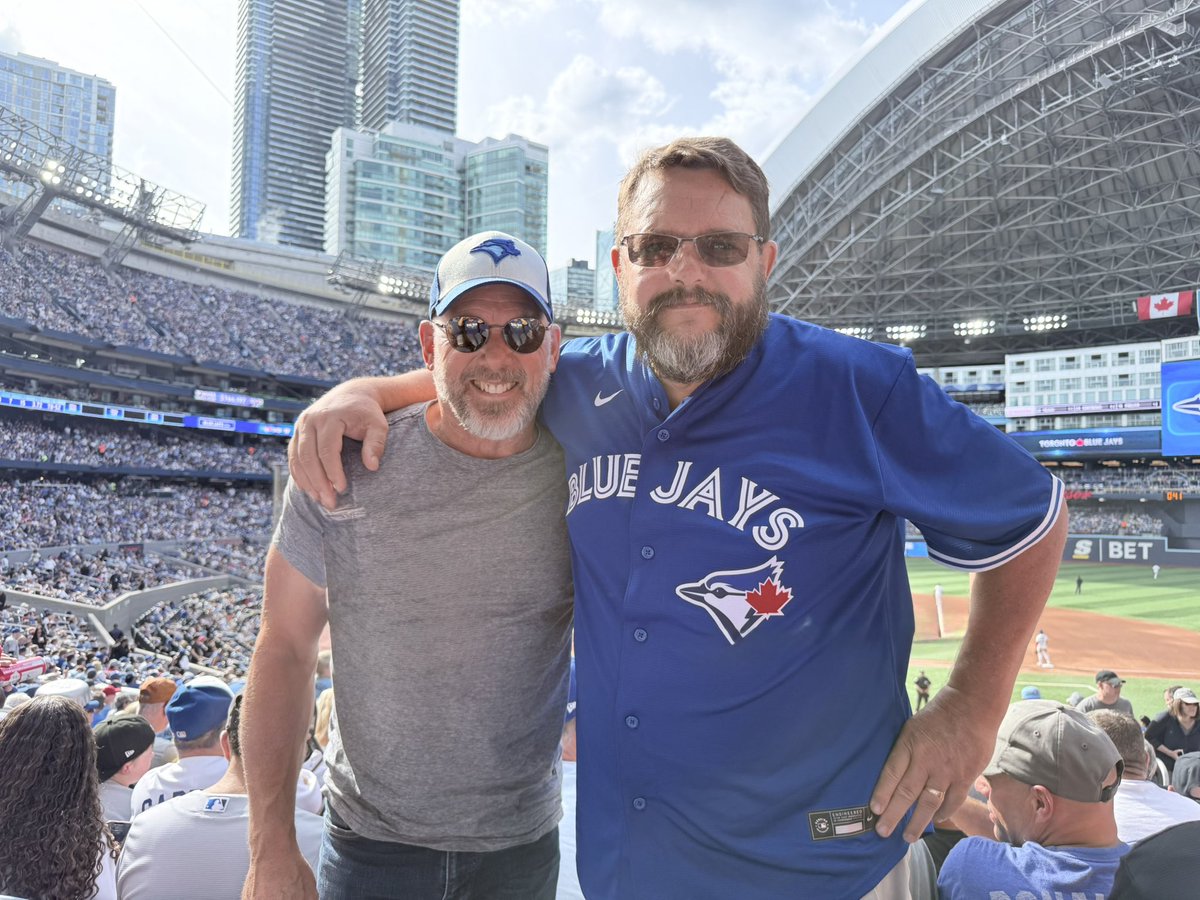 Me and Jeff Rud, my dear friend since 70s Winnipeg. He was best man at my wedding and we’ve remained tight throughout the years. Sadly, the Jays lost 2 of 3 to the Brewers while he was here and I’ve determined that he’s bad luck. I’ve cut him out of my life. He’s dead to me.