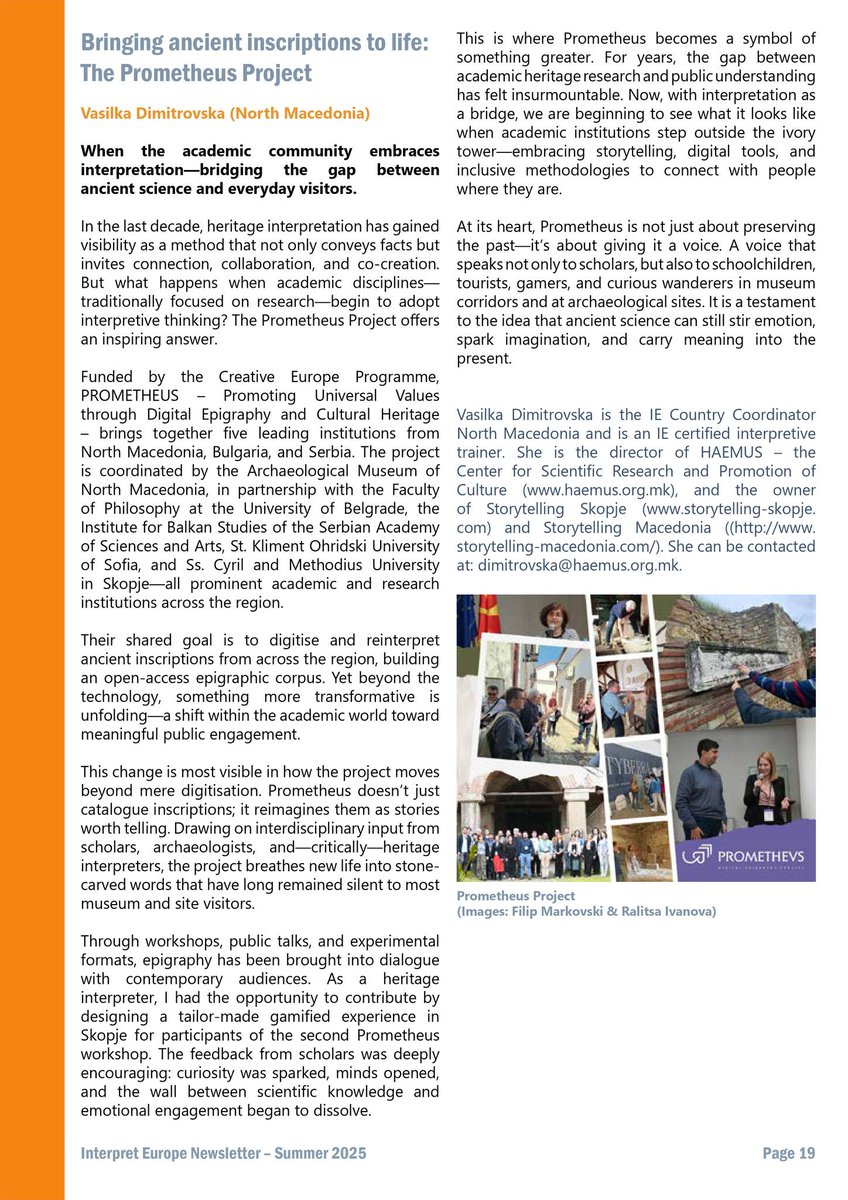 Our Prometheus Project has been highlighted in the Summer 2025 issue of the Interpret Europe Newsletter!
#PrometheusProject #HeritageInterpretation #AncientInscriptions #DigitalEpigraphy #InterpretEurope #Storytelling #LivingHeritage #CulturalInnovation #CreativeEurope