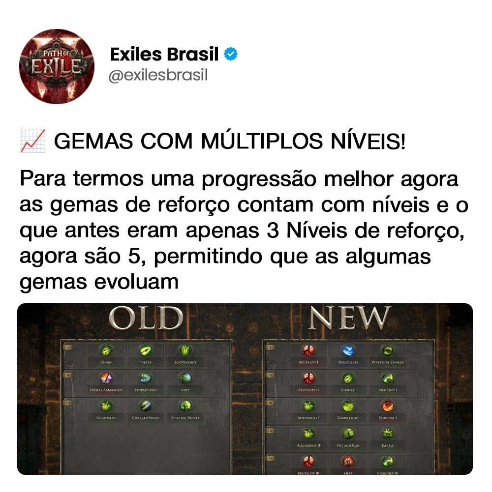 exilesbrasil's tweet photo. 📈 Evolução desbloqueada! As gemas de reforço agora crescem junto com seu personagem, trazendo mais progressão e poder.
#poe2 #pathofexile2 #gemaspoe2 #patch03 #arpg https://t.co/tLBGZydkwn