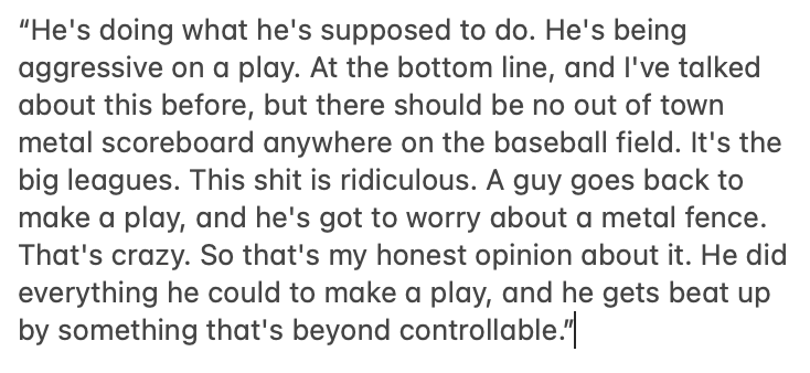 JeffFletcherOCR's tweet photo. After the game, Jo Adell did not hold back when discussing the left field fence in Houston. https://t.co/RnnY0McjH3