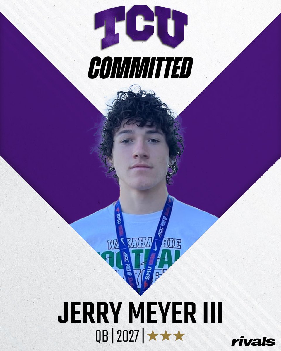 Sam Spiegelman (@samspiegs) on Twitter photo Breaking: TCU lands a commitment from 2027 QB Jerry Meyer
“He’s got that “it” factor that we all so desperately look for at that position,” his coach says
on3.com/rivals/news/20… <a href="/Jerry_meyerr/">Jerry Meyer III</a> Breaking: TCU lands a commitment from 2027 QB Jerry Meyer
“He’s got that “it” factor that we all so desperately look for at that position,” his coach says
on3.com/rivals/news/20… <a href="/Jerry_meyerr/">Jerry Meyer III</a>