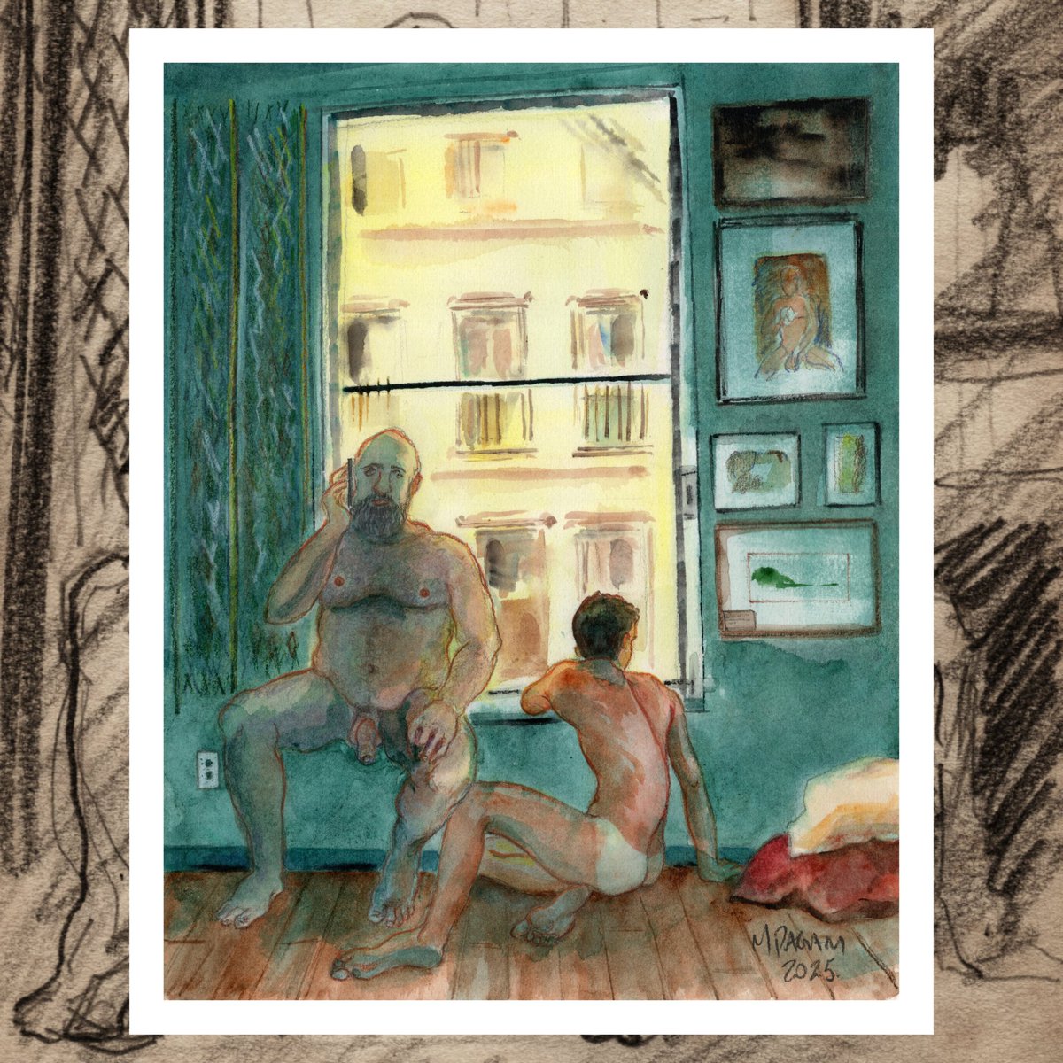 .
FOR SALE
.
"At the window", 2025
Watercolor, colored pencils on paper
Dimensions: 13,5x10.5inch (34x27cm)
USD$500
.
More information by DM
.
#drawings #watercolor #painting #art #ilustration #nudeart #nudefineart #visualart #gayart #gayartist