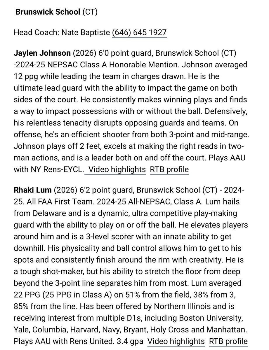 NEPrepBB's tweet photo. Brunswick School Player Profiles and Open Gym Schedule https://t.co/8xADcubMwA