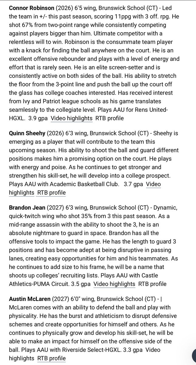 NEPrepBB's tweet photo. Brunswick School Player Profiles and Open Gym Schedule https://t.co/8xADcubMwA