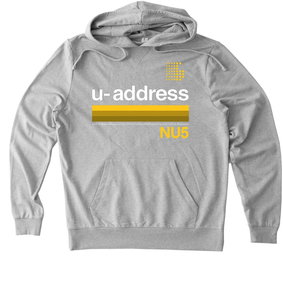 Allmade Organic French Terry Pullover Hoodie celebrating NU5.  

5% of profits will go to <a href="/ZcashFoundation/">Zcash Foundation 🛡️</a> 

bonfire.com/nu5/