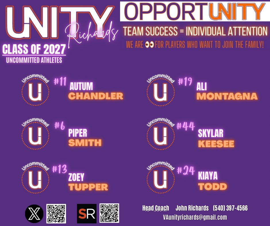 Unity_Richards's tweet image. Dear 2027s it’s just a date! Remeber your opportUNITY only begins tomorrow 💜🙌🏼 no better place than to be here!
#uncommited2027 @SoftballDown @UnityCoachJosh @VAUnitySB @UnitySBjrich01