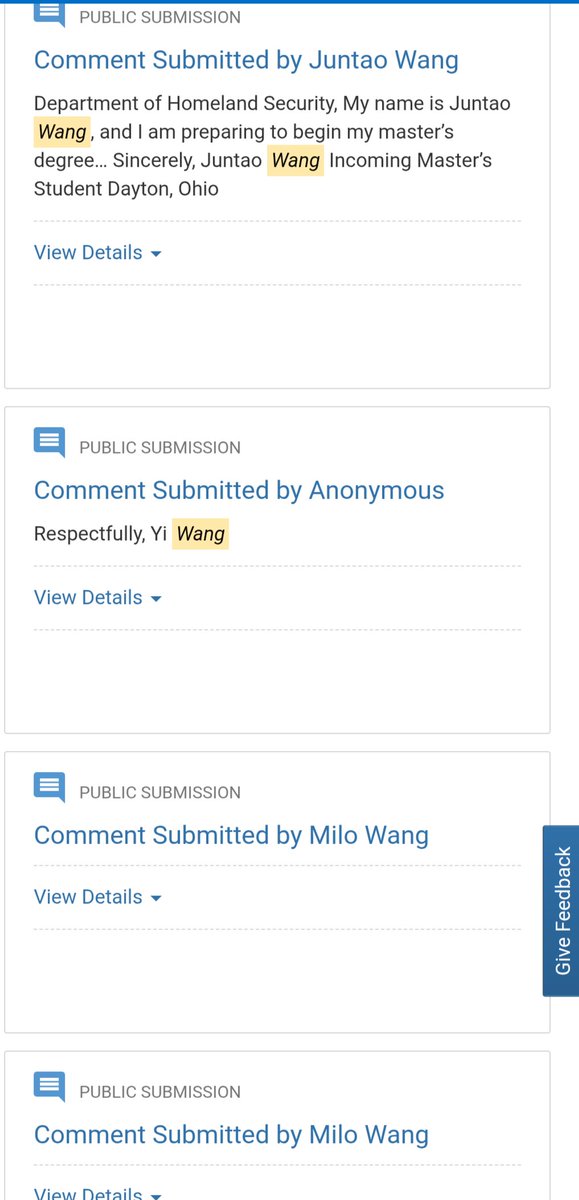 Screenshot of public submission by Lalin Li on Federal Register
