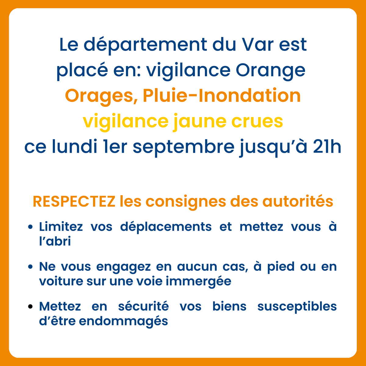 Protec83's tweet photo. [VIGILANCE ORANGE]🟠
Notre département placé en vigilance orange pour orages et pluie-inondation

Nos bénévoles sont mobilisés pour répondre aux éventuelles sollicitations et renforcer les pouvoirs publics.

📞En cas de besoins appelez le numéro de l'astreinte: 04-94-93-45-78 https://t.co/QKNnHk16Xu