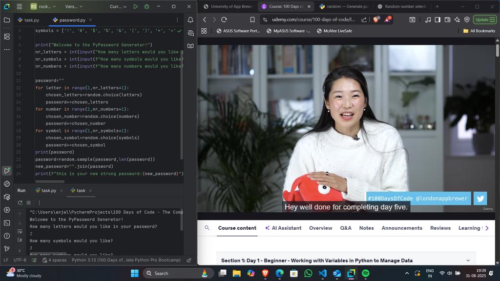 anjaliyadavv064's tweet image. Day 5 of #100DaysOfCode 🚀  

✅ Learned about for-loops &amp;amp; ranges in Python with @yu_angela  
Built a Random Password Generator project .
#python #buildinpublic #CodeNewbie