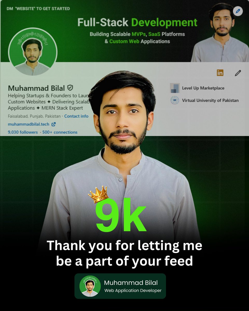 Bilal_Developer's tweet image. I just crossed 9,000 followers in one year.
No hacks. Just showing up and sharing my journey.
Consistency + community = growth.