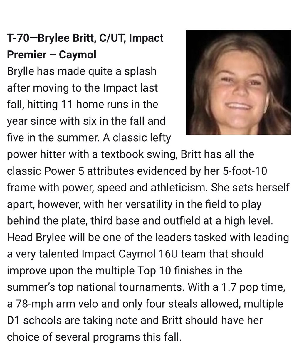 Brylee Britt (2027) (@bryleebritt40) on Twitter photo I am honored to be recognized by @linedsoftball in an amazing group of 2027’s. Thank you to <a href="/impactcaymol/">Impact Caymol</a> for believing in me! I am honored to be recognized by @linedsoftball in an amazing group of 2027’s. Thank you to <a href="/impactcaymol/">Impact Caymol</a> for believing in me!