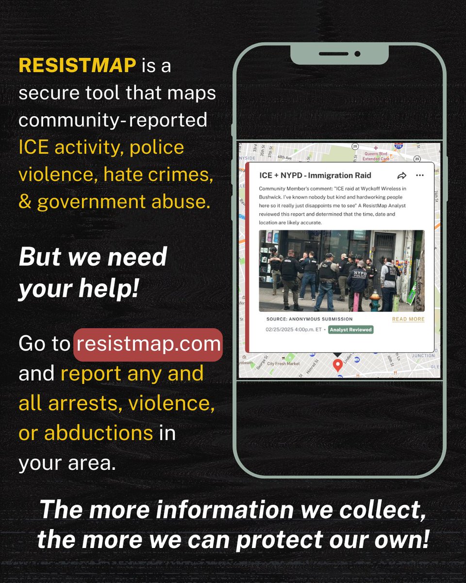 Ready to make a tangible difference and save lives? 

Go to resistmap.com today and report any violence, arrests, or abductions in your area. 

You don't have to be an eye witness; you can make reports based on local news sources, social media posts, and even word of
