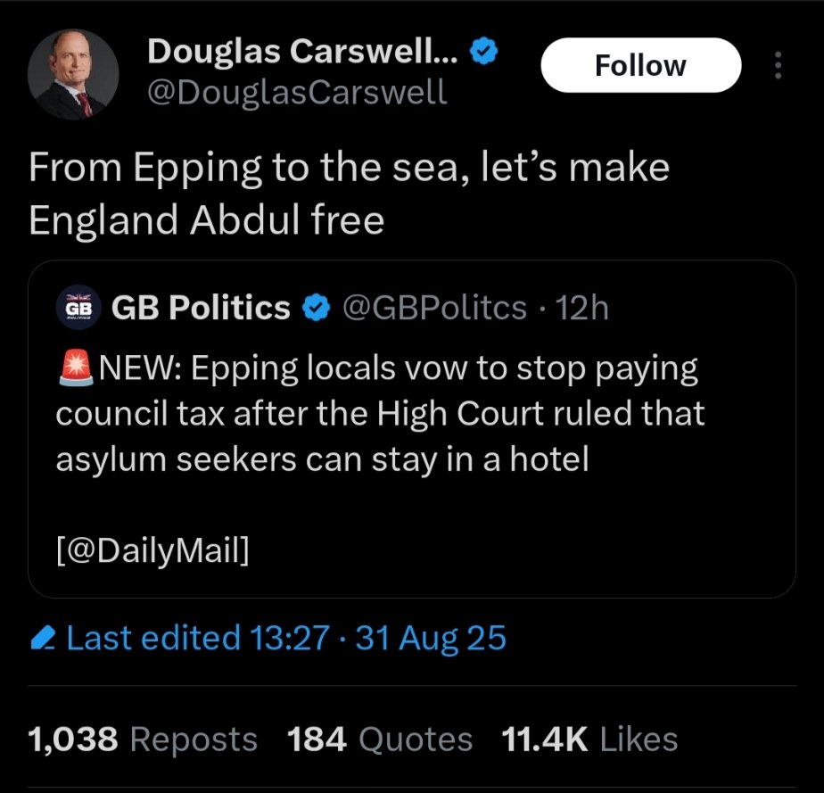 Disgusting racist tweet from former Tory and UKIP MP who now lives in America. He used to try to appear reasonable by citing his father, a doctor who worked with HIV patients in Uganda. He's now reverted completely to out and out unashamed racism. What an absolute disgrace.