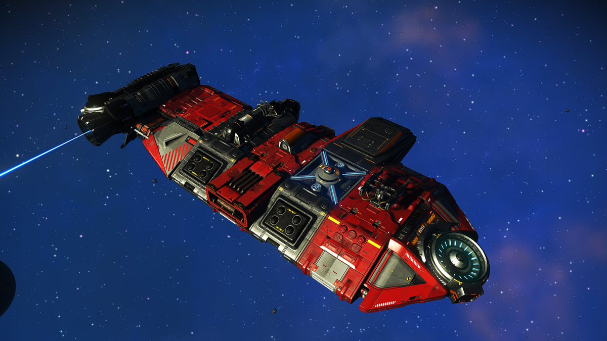 Who needs symmetry when you’ve got style?
Presenting my first actual Effort on making a corvette: 

The Redshift Phantom.

One thruster, all attitude.

#NoMansSky #NoMansSkyVoyagers