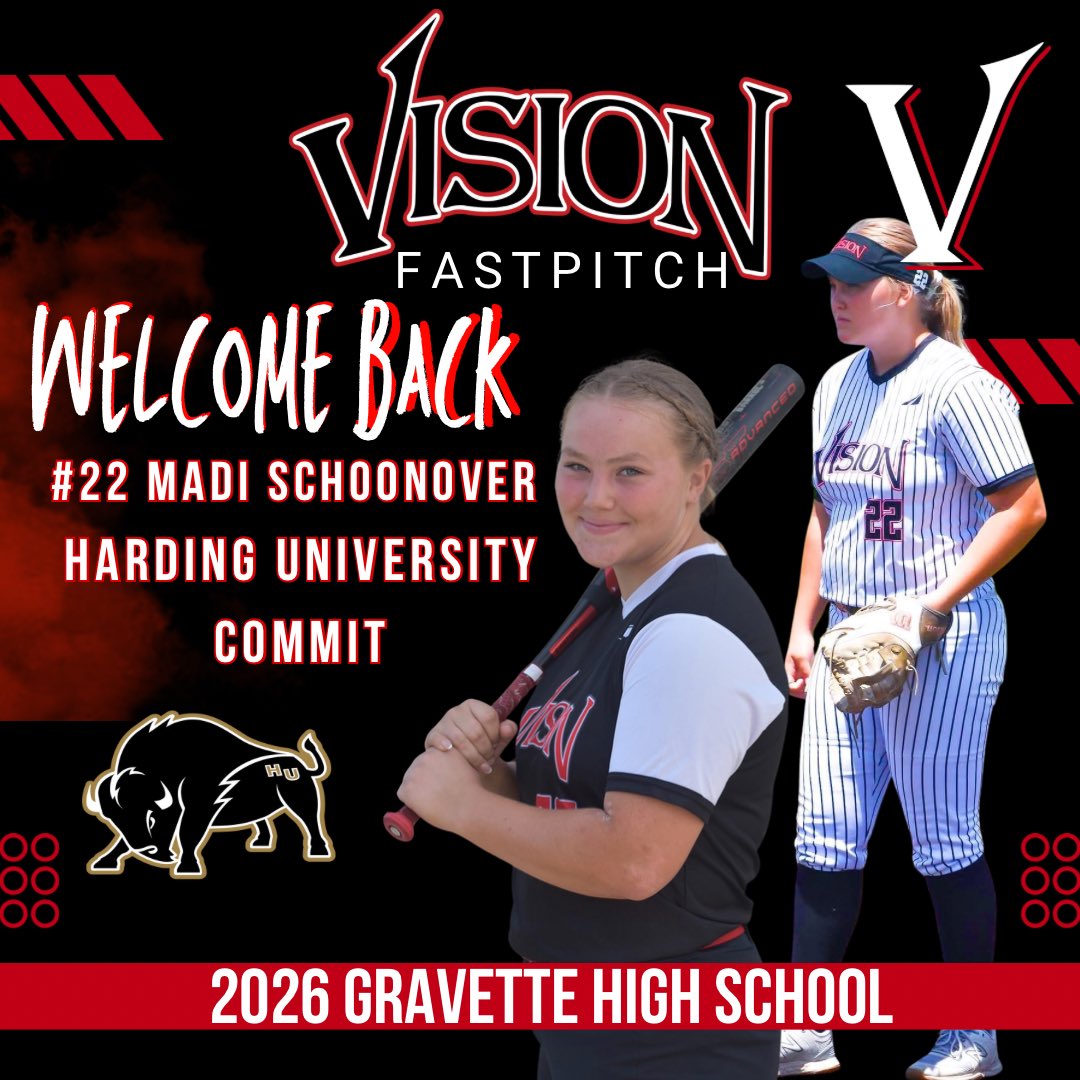 Welcoming back our Harding University commit, Madi Schoonover! This power hitter led our team in HR this summer and was a close 2nd in RBI! A big-time leader on this team, and we can’t wait to be back on the field with you this fall, <a href="/MSchoonover2026/">Madi Schoonover</a>! <a href="/Harding_SB/">Harding Softball</a>