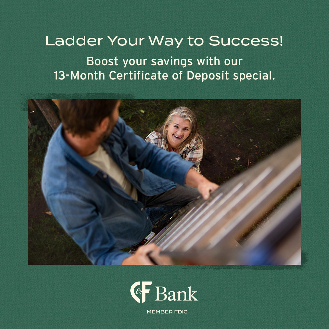 CandFBank's tweet image. Boost Your Savings! 📈

Unlock higher returns with our 13-Month CD special and CD laddering—a smart way to grow your money while keeping funds accessible. Let’s build your savings strategy today!

🔗 Learn more: cffc.com/13-month-cd

#SaveSmart #CDLaddering #FinancialSuccess