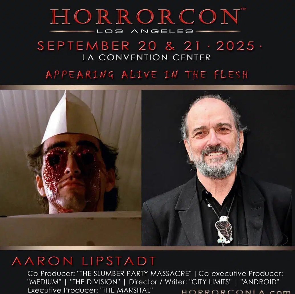 Hey #HorrorCommunity come see Pamela Roylance, and Aaron Lipstadt from the original cast of Slumber Party Massacre at Horror Con Los Angeles in Los Angeles California.  Dates are Sept 20-21, 2025.  There will be personalized autographs, selfies, combos, and panels. #horrorfamily
