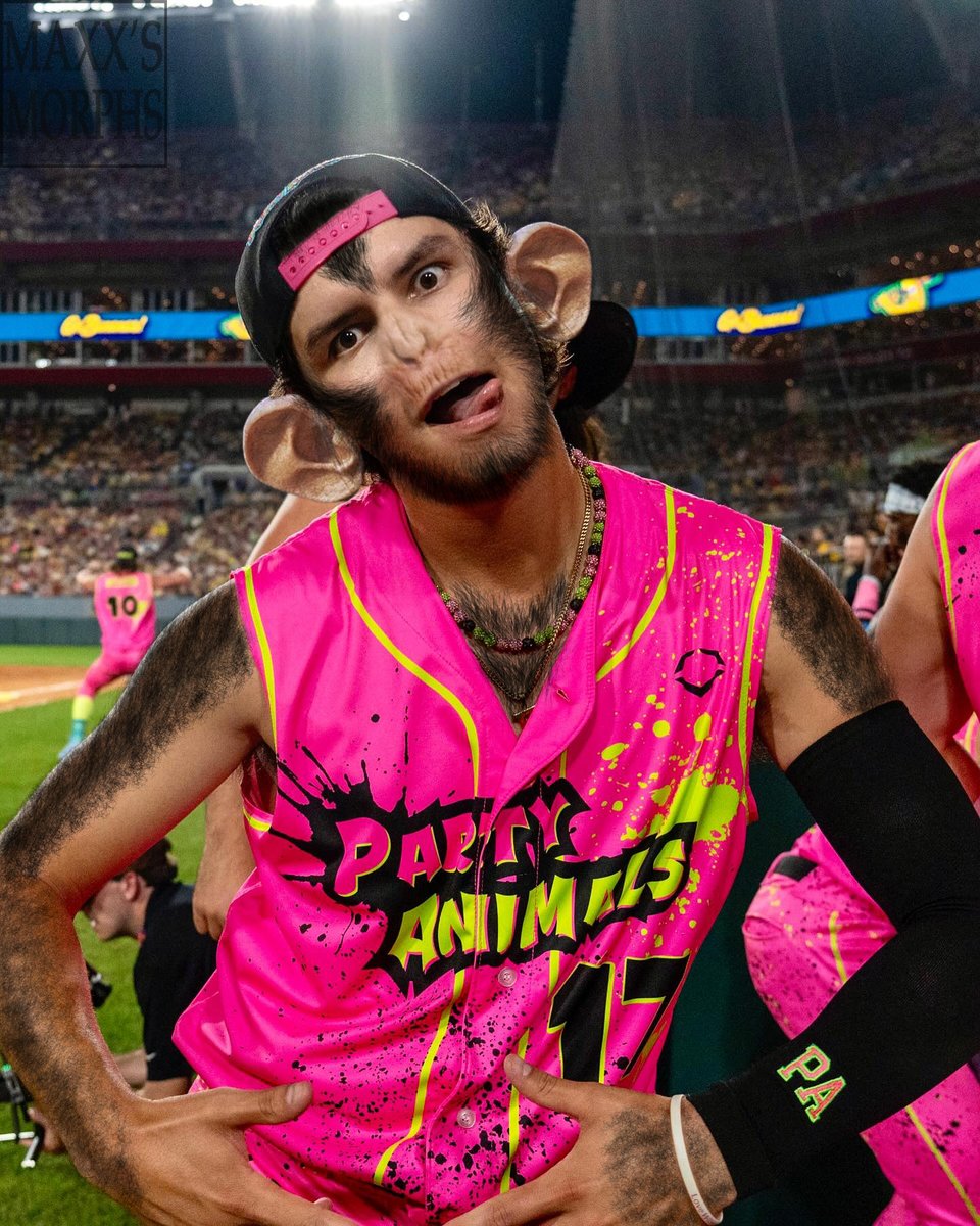 The Party Animals got their name for a reason... somehow, the team ended up changing into animalistic hybrids... No. 17 was proud to demonstrate his new face for fans...  
Two versions for y'all  
#tf #tfeveryday #monkeytf #chimpanzeetf #photomanip #transfur #furryart #manip