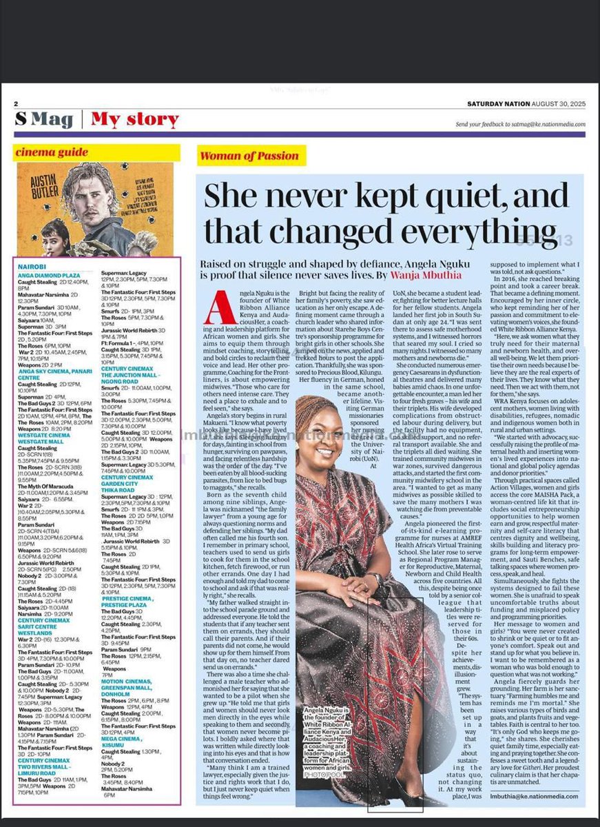 WRA_K's tweet photo. Happy new month 
Our ED Angela Nguku has been featured in the Saturday Nation under #WomanofPassion! 💪
Her journey in building a global movement for women’s health rights is truly #inspirational.
👉 Read more: https://t.co/pAKb5YvgKE
@NationAfrica  @WRA_Global @angienguku https://t.co/a97Hya1ykC
