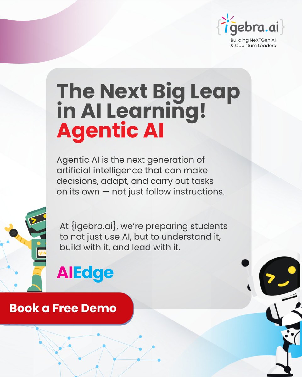 igebra_ai's tweet photo. Will your child just use AI — or be ready to understand, build &amp; lead with it?

Our AIEdge program (Grades 4–10) offers:

✅ Weekly live classes
✅ Hands-on AI &amp; GenAI projects
✅ Video backups + PTMs

📅 Book a Free Demo: https://t.co/Kz2WmPsrOq

#AIEdge #igebraAI #AI https://t.co/eTx20eaIfq