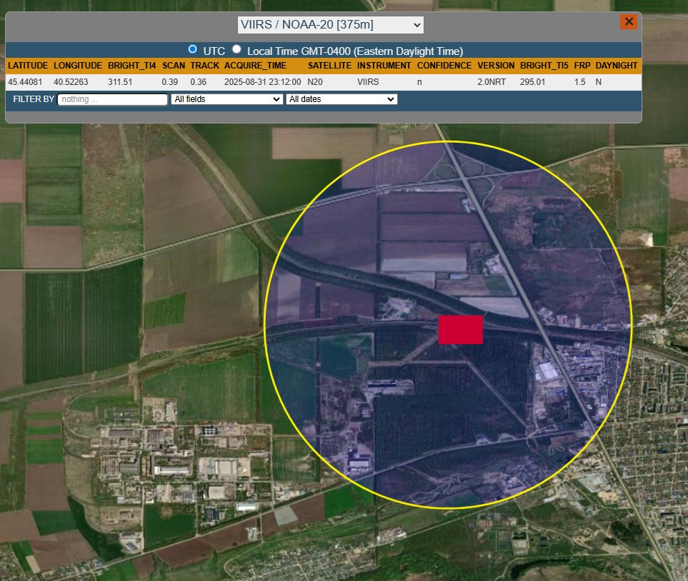 Fire at the substation visible via NASA's FIRMS.