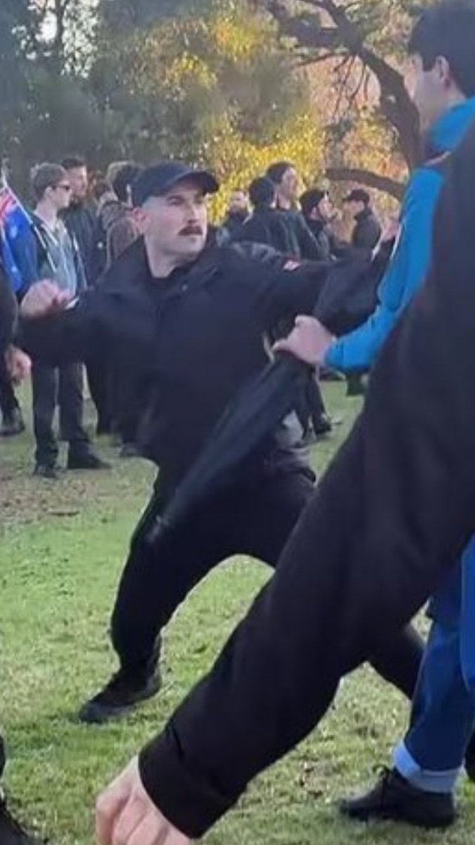 Raymartin55's tweet image. Leading and speaking at a rally one minute, assaulting Australian citizens the next.