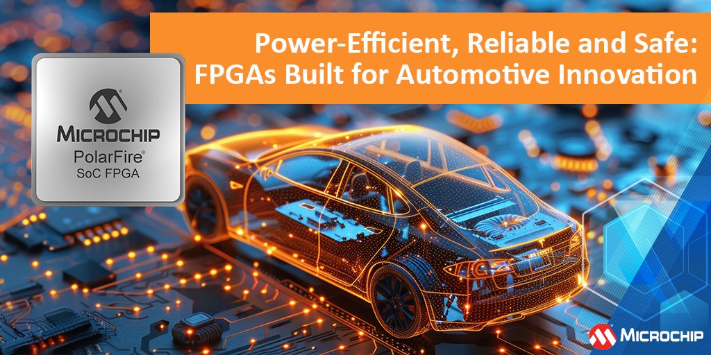 MicrochipTech's tweet image. With AEC-Q100 qualification, PolarFire® SoC FPGAs bring Linux-capable RISC-V cores, SEU immunity and safety certification to automotive designs. Explore the full potential: mchp.us/42gae5R. #Automotive #PolarFire #FPGAs #RISCV