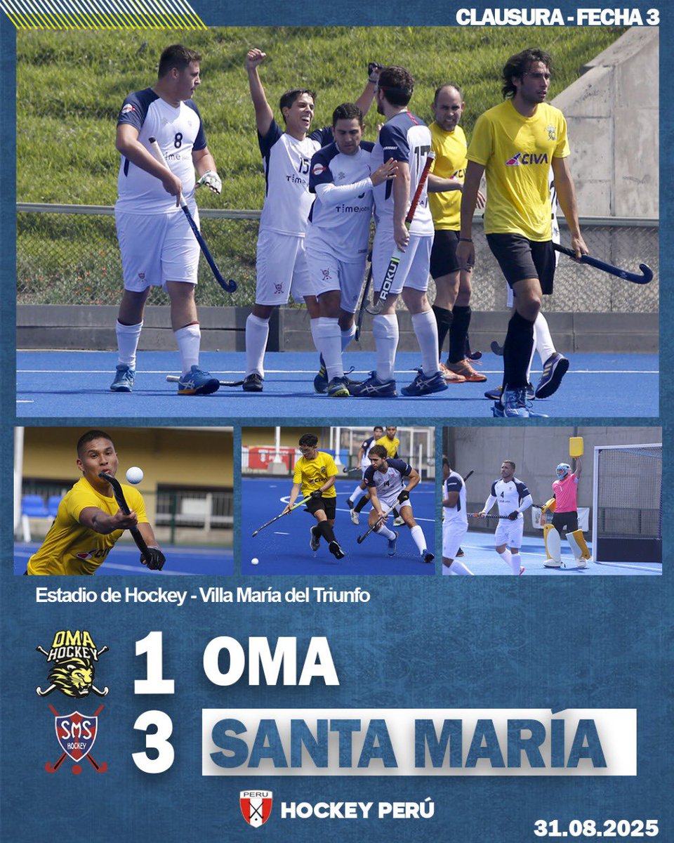 #Nacional2025 | Un total de 15 goles se marcaron hoy, en el marco de la fecha 3 del torneo Clausura 2025.
🔴 San Silvestre 4-1 Mater
🔵 Lima Cricket 2-0 Apolo
🔴 Lima Cricket 2-2 OMA
🔵 OMA 1-3 Santa María
#HockeyPerú