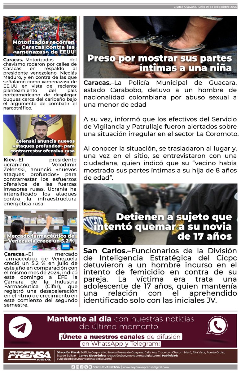 SoyNuevaPrensa's tweet photo. #01Sept | ¡Buenos días, queridos lectores! ✨
Compartimos con ustedes nuestra edición digital de hoy.

Te recordamos que puedes ampliar toda la información a través de https://t.co/6IfnefoLJh.

¡Información que se ve! #SoyNuevaPrensa https://t.co/O7knKfa1fc