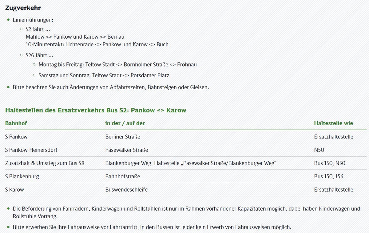 #S2, #S26 Noch durchgehend bis zum 05.09. (Fr), ca. 23 Uhr besteht zwischen #Pankow und #Karow Ersatzverkehr mit barrierefreien Bussen. Weitere Infos unter: sbahn.berlin/fahren/bauen-s…
