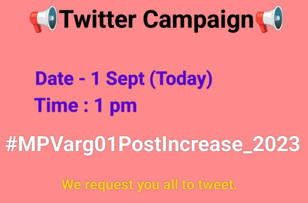 ASHISH TIWARI (@ashish8418) on Twitter photo आज 1 September दोपहर 1:00 pm आप सभी से अनुरोध है ट्विटर महाभियान मे हमारा सहियोग करें
#MPVarg01PostIncrease_2023
<a href="/BansalNews_/">Bansal News Digital</a> <a href="/Radhejat1983/">Radhe Jat</a> <a href="/Rahulkisanvansi/">Rahul Kisanvanshi</a> <a href="/ra_reporter/">Rahul Sharma</a> <a href="/CMMadhyaPradesh/">Chief Minister, MP</a> <a href="/HIRA_ALAWA/">Dr. Hiralal Alawa</a> <a href="/BJP4India/">BJP</a> <a href="/JansamparkMP/">Jansampark MP</a> <a href="/MPEWSUnion1/">Madhya Pradesh EWS Union</a> <a href="/NEYU4INDIA/">NEYU || National Educated Youth Union</a> <a href="/NEYU4MP/">NEYU MADHYAPRADESH</a> <a href="/RahulGandhi/">Rahul Gandhi</a> <a href="/aajtak/">AajTak</a> आज 1 September दोपहर 1:00 pm आप सभी से अनुरोध है ट्विटर महाभियान मे हमारा सहियोग करें
#MPVarg01PostIncrease_2023
<a href="/BansalNews_/">Bansal News Digital</a> <a href="/Radhejat1983/">Radhe Jat</a> <a href="/Rahulkisanvansi/">Rahul Kisanvanshi</a> <a href="/ra_reporter/">Rahul Sharma</a> <a href="/CMMadhyaPradesh/">Chief Minister, MP</a> <a href="/HIRA_ALAWA/">Dr. Hiralal Alawa</a> <a href="/BJP4India/">BJP</a> <a href="/JansamparkMP/">Jansampark MP</a> <a href="/MPEWSUnion1/">Madhya Pradesh EWS Union</a> <a href="/NEYU4INDIA/">NEYU || National Educated Youth Union</a> <a href="/NEYU4MP/">NEYU MADHYAPRADESH</a> <a href="/RahulGandhi/">Rahul Gandhi</a> <a href="/aajtak/">AajTak</a>