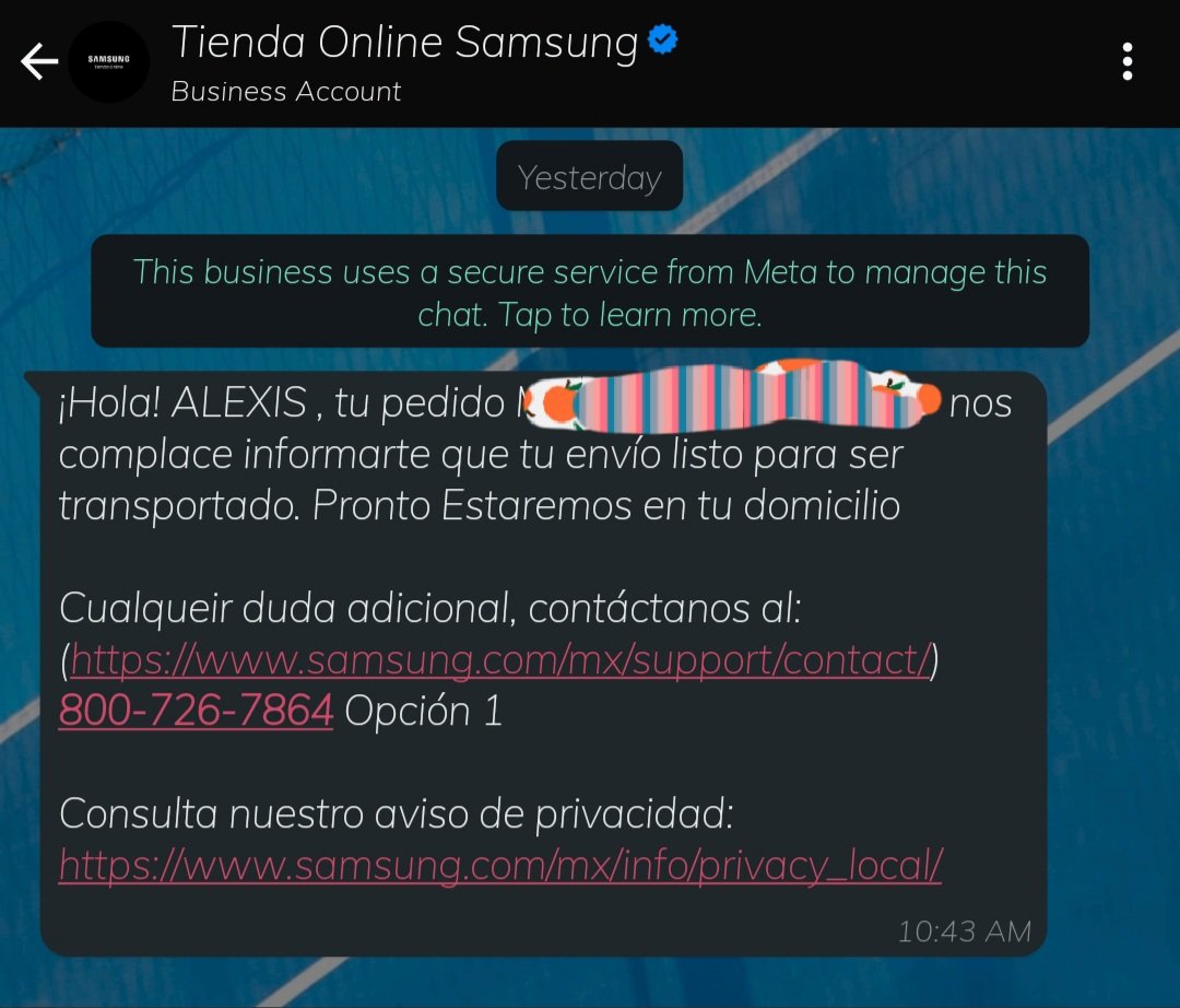 Alex_Hubsch's tweet photo. @SamsungMexico están mejor redactados los mensajes que me envían los presos del reclusorio intentando estafarme 🤣 
Ya dejen de poner a los becarios a enviar mensajes que por seguridad y privacidad deberían ser automatizados. https://t.co/rJOSqxrIiB