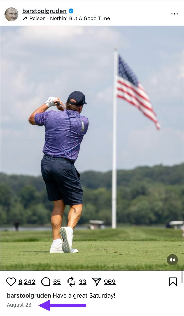 This_Will_Hold's tweet photo. Since when did Trump start using the em dash—and does Gruden always wear the same outfit to golf? That’s exactly what he wore last Saturday, August 23.

Those of us who are educated don’t consider you ‘press.’ But we do consider it hilariously hypocritical that you were a ringleader in spreading rumors about President Biden’s supposed cognitive decline. 

Unlike Trump’s golf game, turnabout is fair play, Charlie.