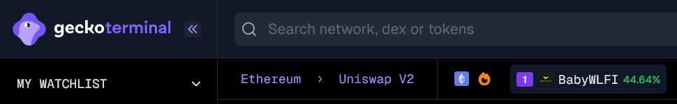 BabyWLFI Trending at hot 1 on GeckoTerminal ⚡️

geckoterminal.com/eth/pools/0x83…

#BabyWLFI #WLFI #Meme #Trump
#GeckoTerminal #Trending #Meta #ETH