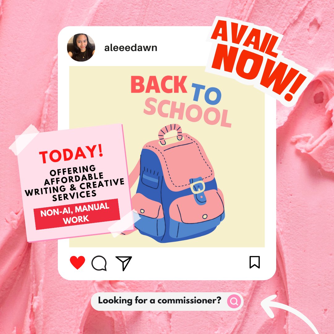 aleeedawn's tweet photo. 🚨 Commissions Open! 🚨

✏️ Writing 
📊 Research 
🎨 Pubmats/Layout

Affordable &amp; student-friendly! 

💌 DM to inquire! You can also dm me for my portfolio. https://t.co/CB5u4bHaVW